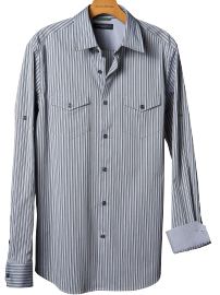 Slim fit green/grey striped shirt