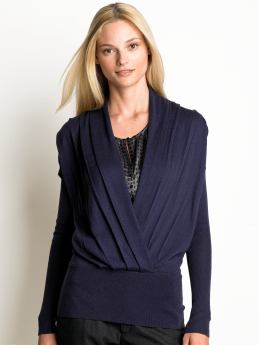 Women: Pleated wrap sweater - Grape wreath