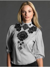 BR Monogram: BR Monogram silk embroidered blouse - Soft grey