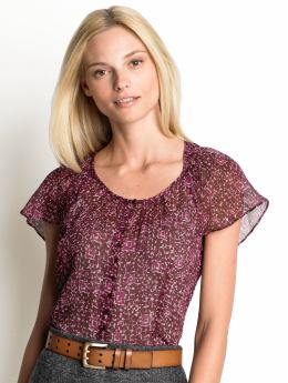 Women: Chiffon printed blouse - Autumn burgundy