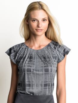 Women: Cap-sleeve printed top - Sidewalk gray