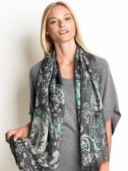 Women: Wool/silk paisley wrap - Green