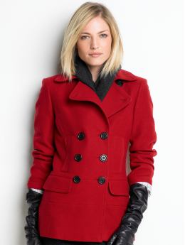 Petites: Petite wool double-breasted peacoat - Rouge