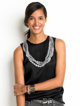 Women's tall: Tall silk necklace-print shell - Black combo