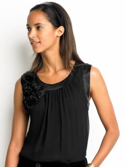 Women's tall: Tall georgette rosette top - Black