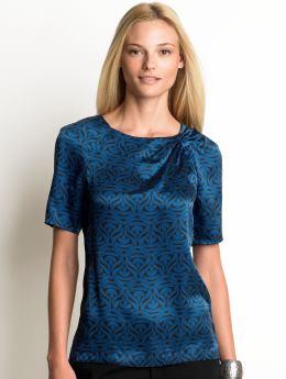 Women's tall: Tall silk short-sleeve printed top - Dark blue