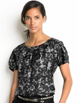 Women's tall: Tall silk lace-print top - Black combo