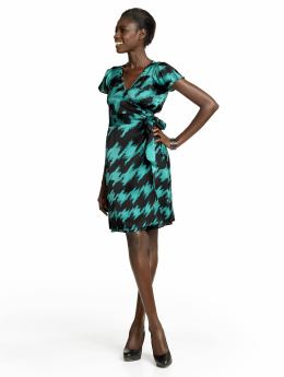 Women: Silk printed wrap dress - Jade