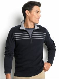Cotton striped half-zip polo