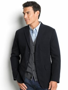 Tailored pinstripe three-button blazer