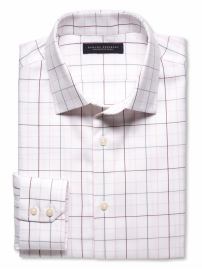 Slim fit non-iron windowpane plaid shirt
