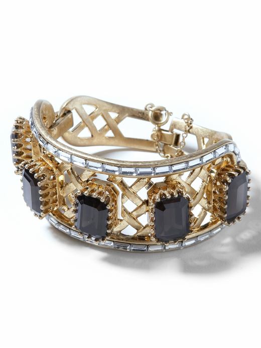 Bejeweled Basket Bangle, smoke colour, 10k gold plating