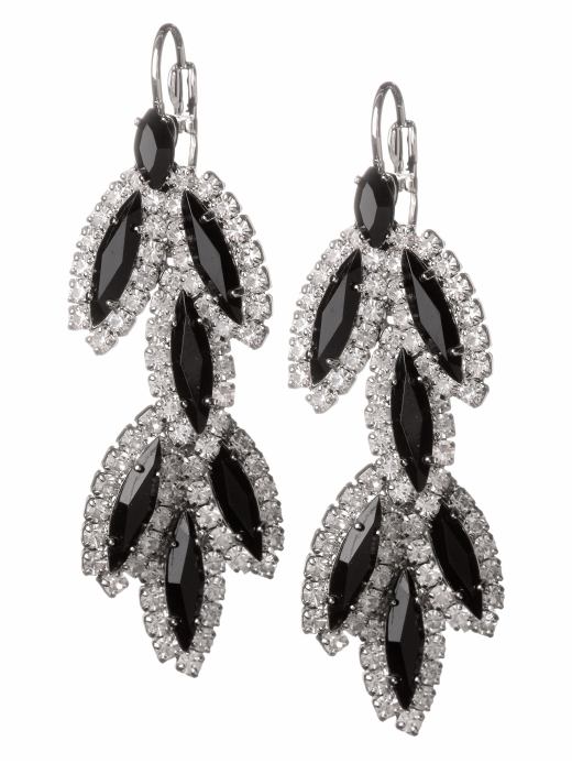 Glam Leaf Earring, silver-plated metal base, 1"