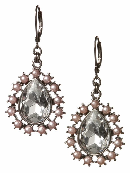 Socialite Earring, silver-plated metal base, clear crystal