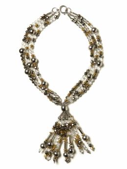 Women: Beaded fringe necklace - Mixed metals