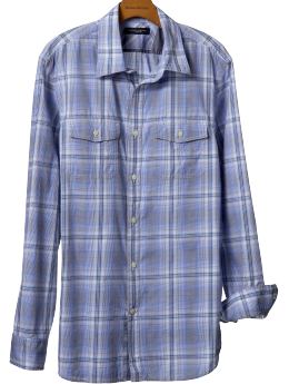Slim fit plaid two-pocket shirt