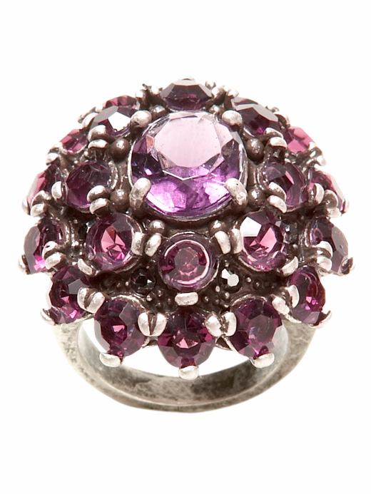 Jeweled Dome Ring, purple, glass, silver-plated