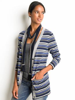 Striped zip-pocket cardigan