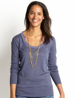 Long-sleeve chiffon-trim sweater