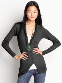 Silk/cotton ruffled cardigan