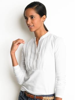 Chiffon-placket long-sleeve tee