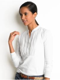 Chiffon-placket long-sleeve tee