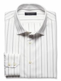 Slim fit non-iron mini beige-stripe shirt