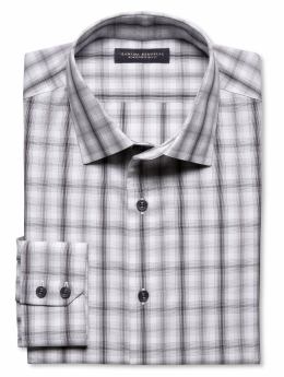 Slim fit non-iron shadow plaid shirt