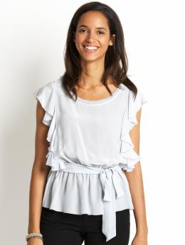 Silk ruffle-sleeve tie-waist top