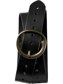 Leather round-buckle belt