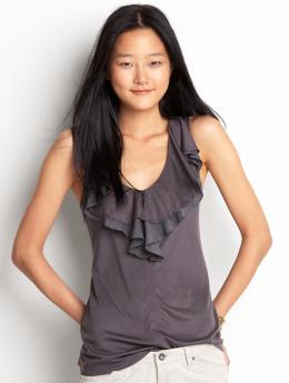 Petite ruffle-neck tank