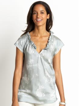 Cotton/silk ruffle printed blouse