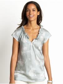 Cotton/silk ruffle printed blouse