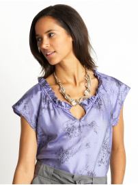 Petite cotton/silk ruffle printed blouse