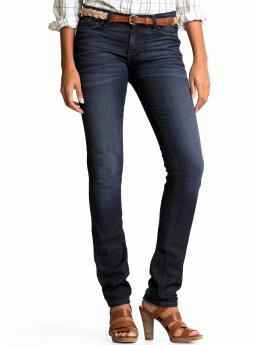 Petite skinny dark wash creased jean