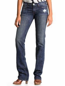 Petite straight dark wash crackled jean