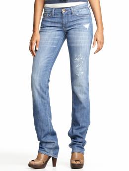 Petite straight light wash busted jean