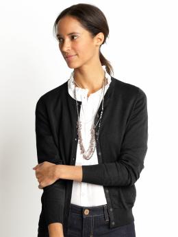 Petite cotton/cashmere crewneck cardigan