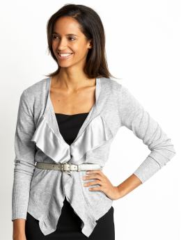 Petite ruffle-placket cardigan