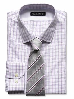 Slim fit non-iron purple plaid shirt