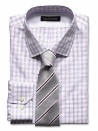 Slim fit non-iron purple plaid shirt