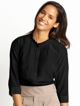 Petite cotton/silk pleat-front blouse