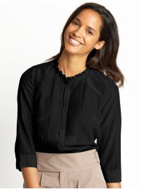 Petite cotton/silk pleat-front blouse