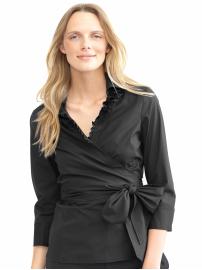 Stretch cotton ruffle wrap shirt