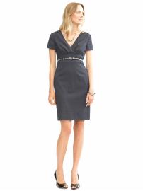 Lightweight wool navy textured sheath dress