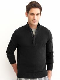 Button & half-zip cotton-knit layer