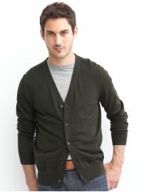 Contrast-stitch merino cardigan