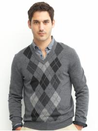 Argyle-front merino wool sweater