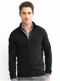 Leather-trimmed merino half-zip