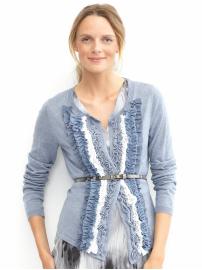 Mixed media ruffle sweater jacket